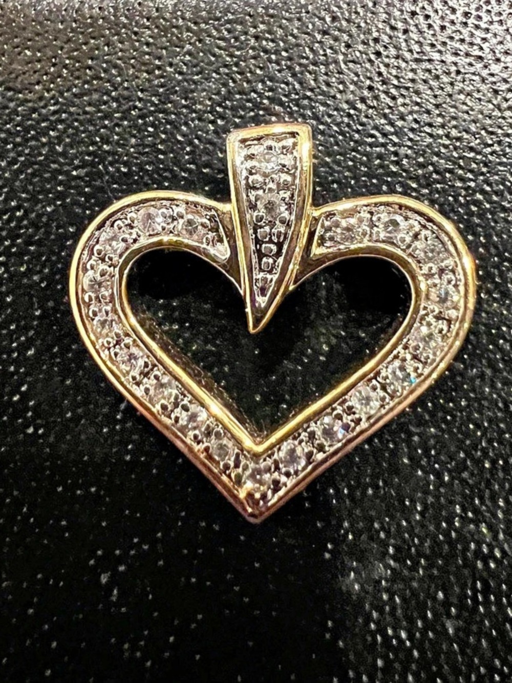 925 Sterling Silver Gold Tone Heart Charm Pendant Pavé natural diamonds